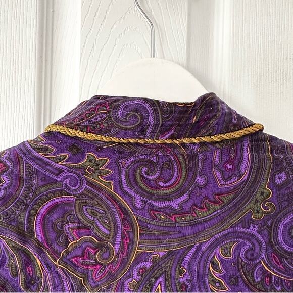 Linda Allard Ellen Tracy Purple Paisley Silk Quilted Vintage Rope Trim Jacket M - Picture 12 of 14